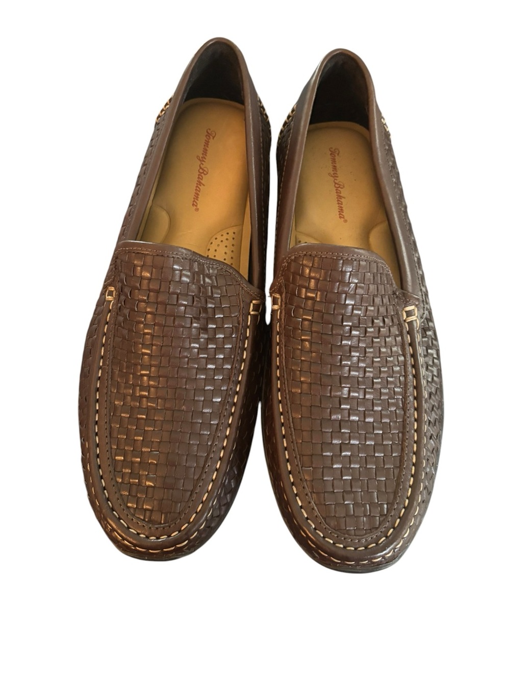 Tommy Bahama Orson Men's Woven Leather Venetian Drivers Sz 11M Brown Resortwear